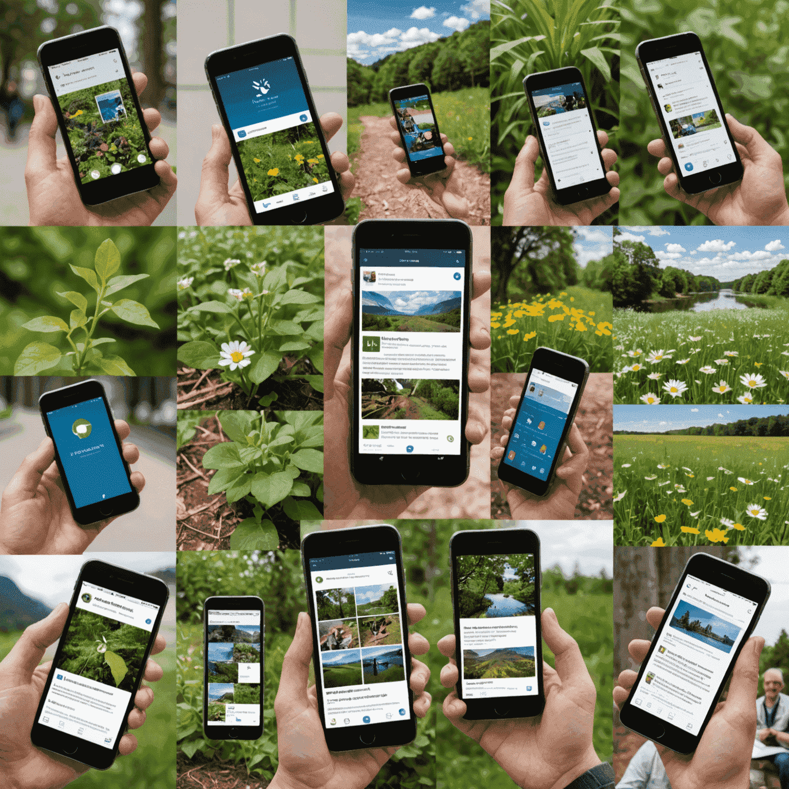 A collage of smartphone screens showing various micro-volunteering tasks, such as image tagging, quick surveys, and citizen science projects. The image emphasizes the bite-sized nature of these tasks and their accessibility through mobile devices.
